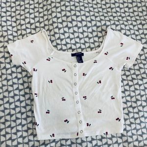 Cherry button up crop top
